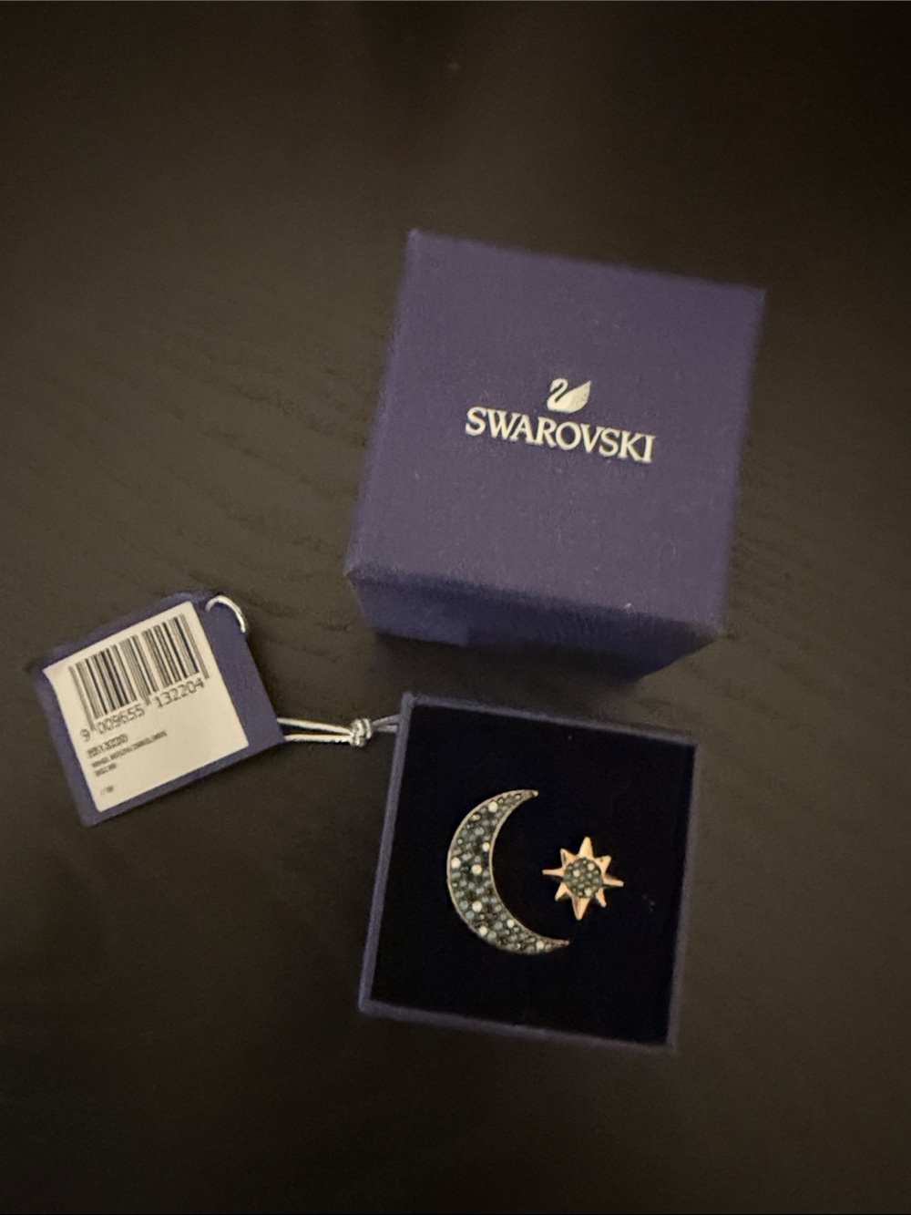 Swarovski Blue Crystal Moon and Star Ring - Blue